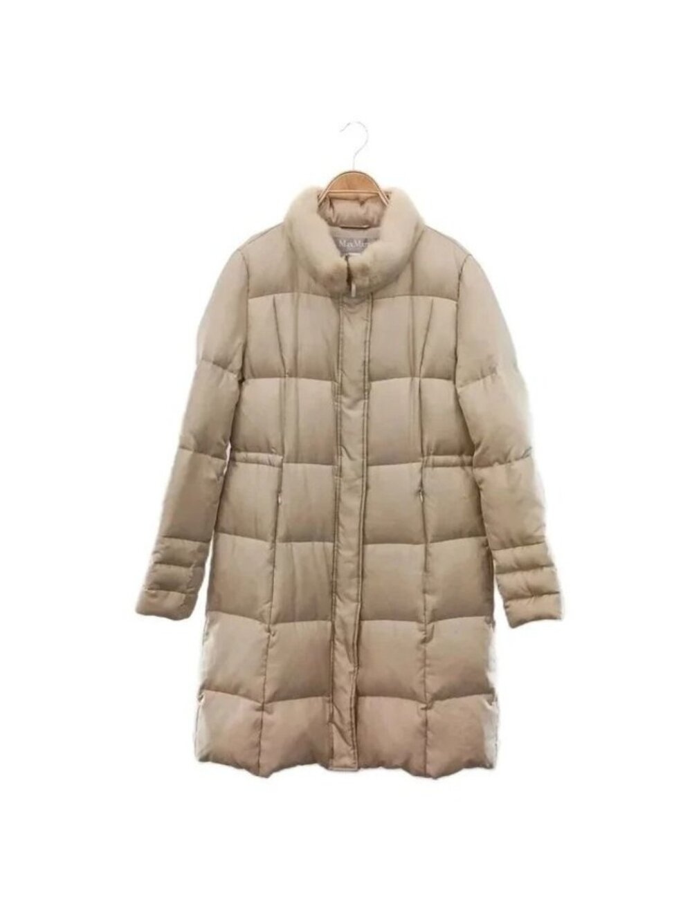 Max Mara Down Coat Long Mink Silk Beige